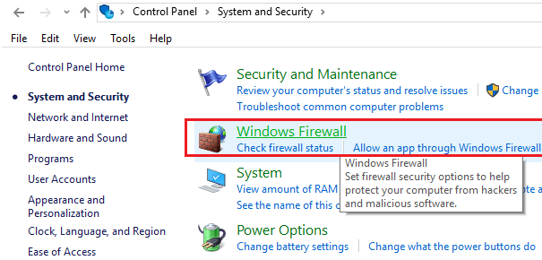 Klicken Sie auf Windows-Firewall
