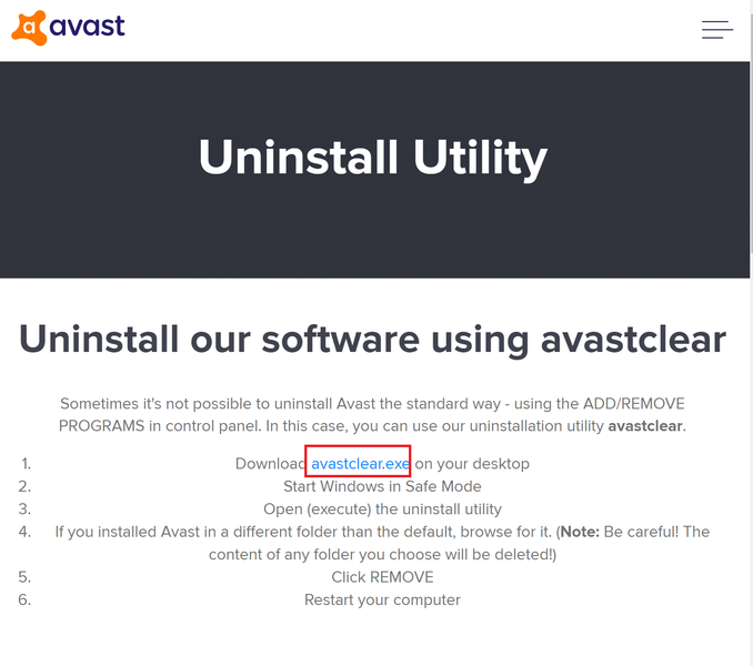 Klicken Sie abschließend auf Deinstallieren, um Avast und die zugehörigen Dateien zu entfernen