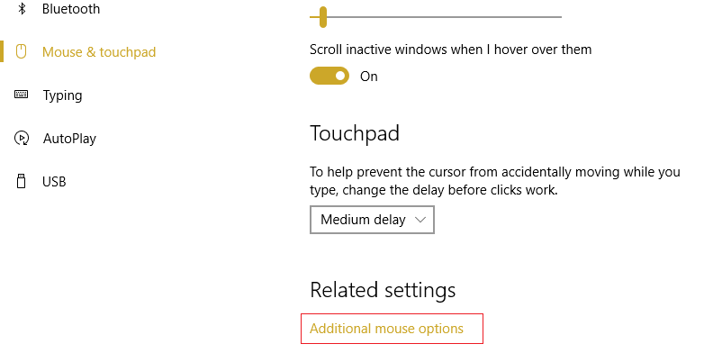 Wählen Sie Maus & Touchpad und klicken Sie dann auf Zusätzliche Mausoptionen