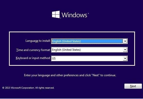 Wählen Sie Ihre Sprache bei der Installation von Windows 10 aus