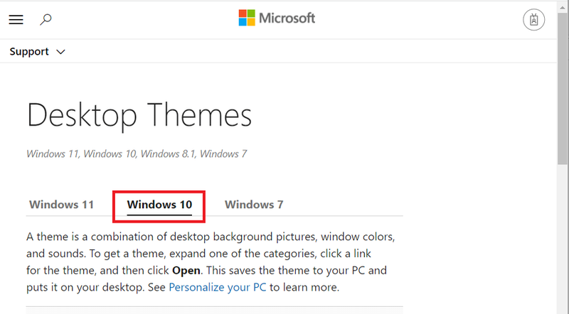 Klicken Sie auf die Registerkarte Windows 10. So laden Sie Designs für Windows 10 herunter