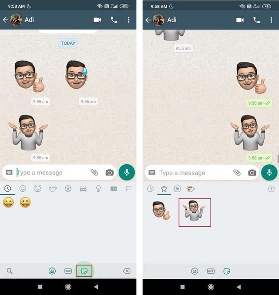 Wenn Sie das Memoji verwenden möchten, gehen Sie einfach zu Ihrer WhatsApp-Sticker-Option und senden Sie sie direkt