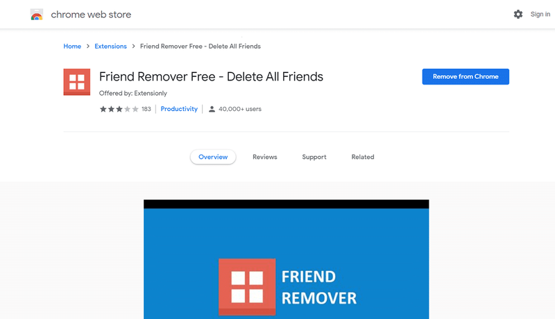 Suchen Sie nach der Erweiterung Friends Remover Free
