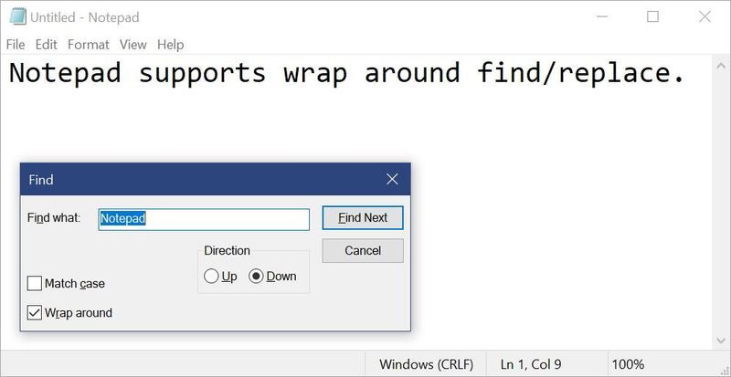 Notepad-Verbesserungen unter Windows 10